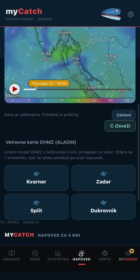 Vetrovna karta in karte DHMZ